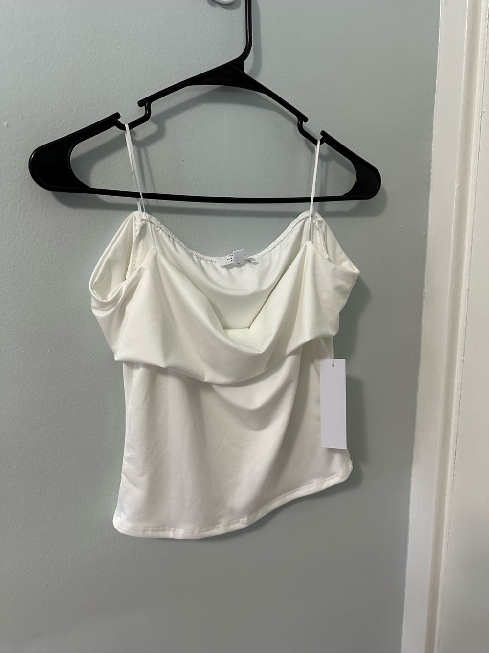 White Draped Cowl Neck off the shoulder top